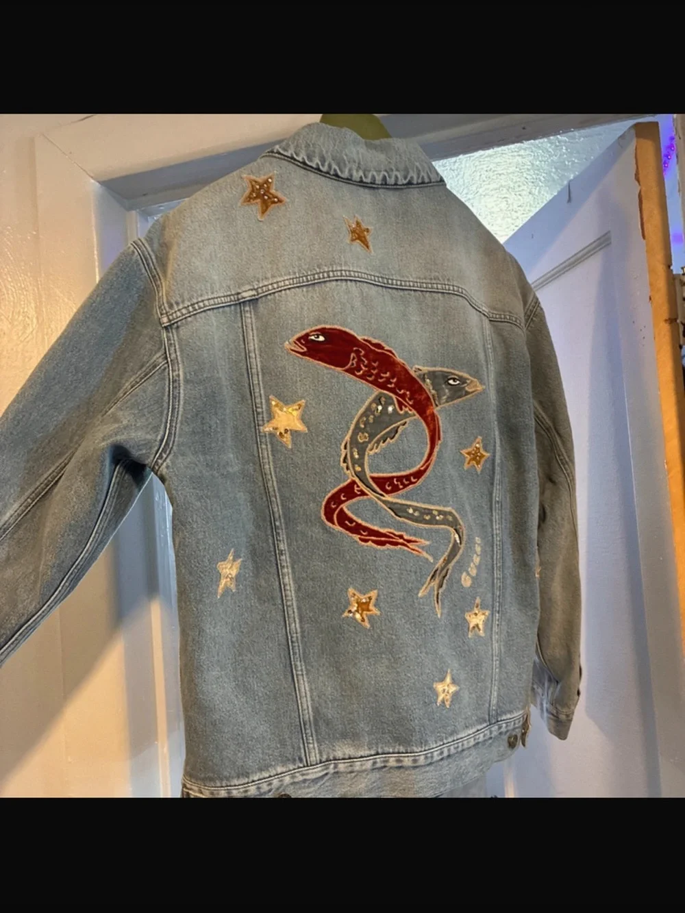 Gucci Light Gray Denim Jacket with Red 'M' Patch